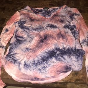 Pink and blue tie-dye long sleeve shirt
